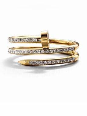 Nail Design Gold Spiral Ring with Crystals